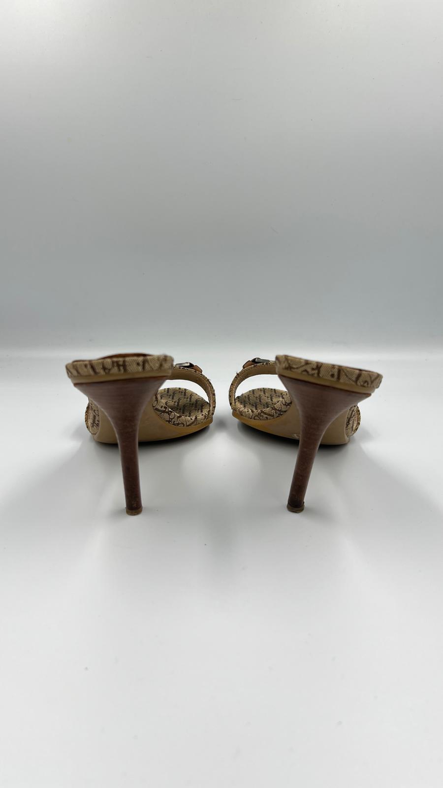 Dior Oblique Monogram Heeled Mules Size US 8.5