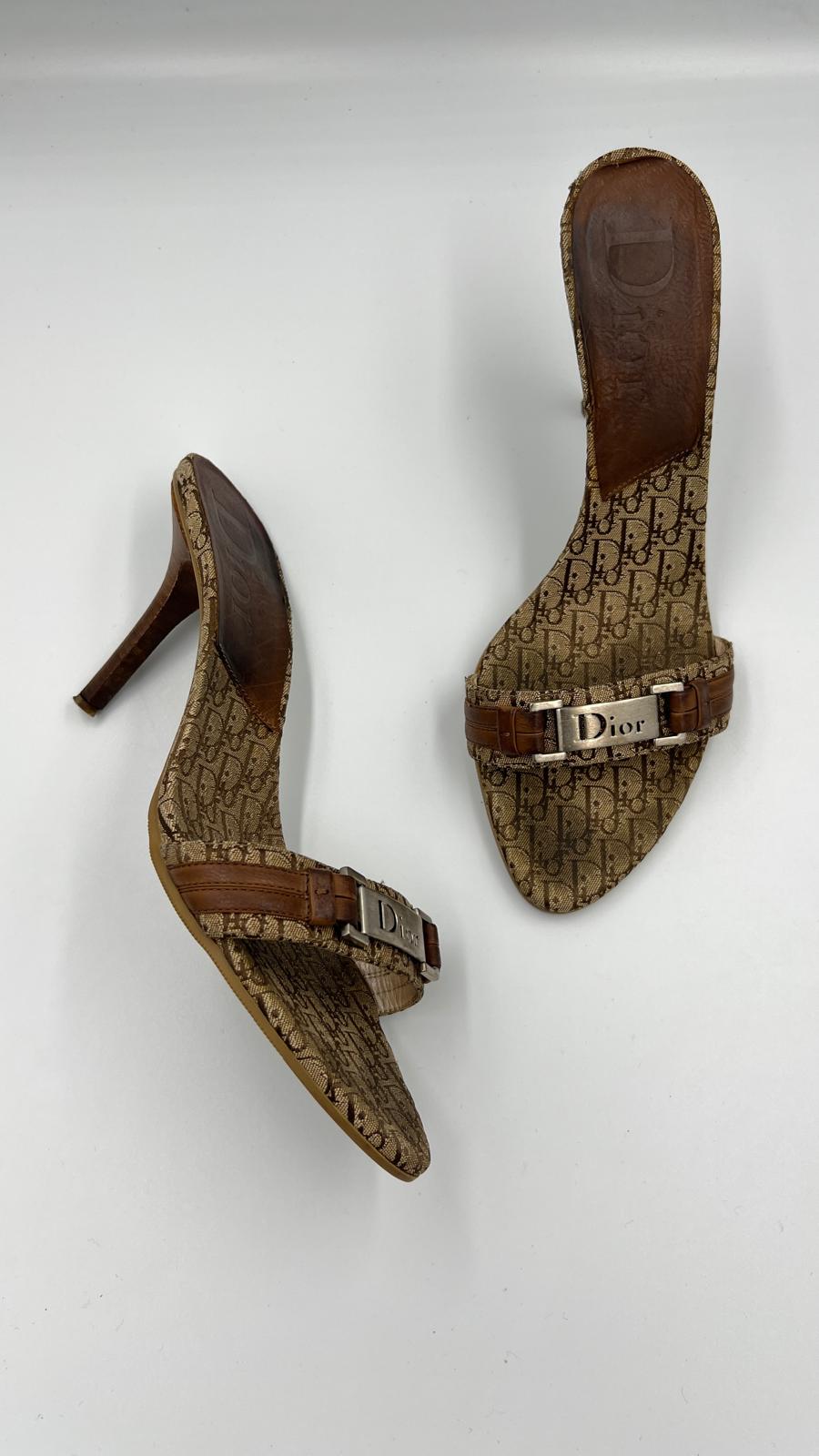 Dior Oblique Monogram Heeled Mules Size US 8.5