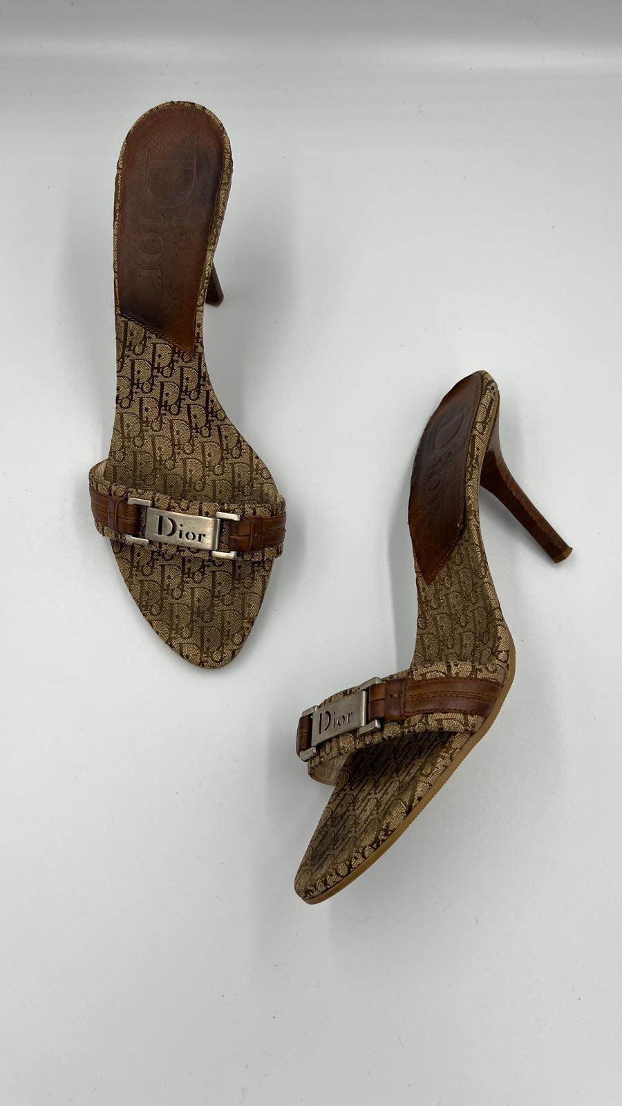 Dior Oblique Monogram Heeled Mules Size US 8.5
