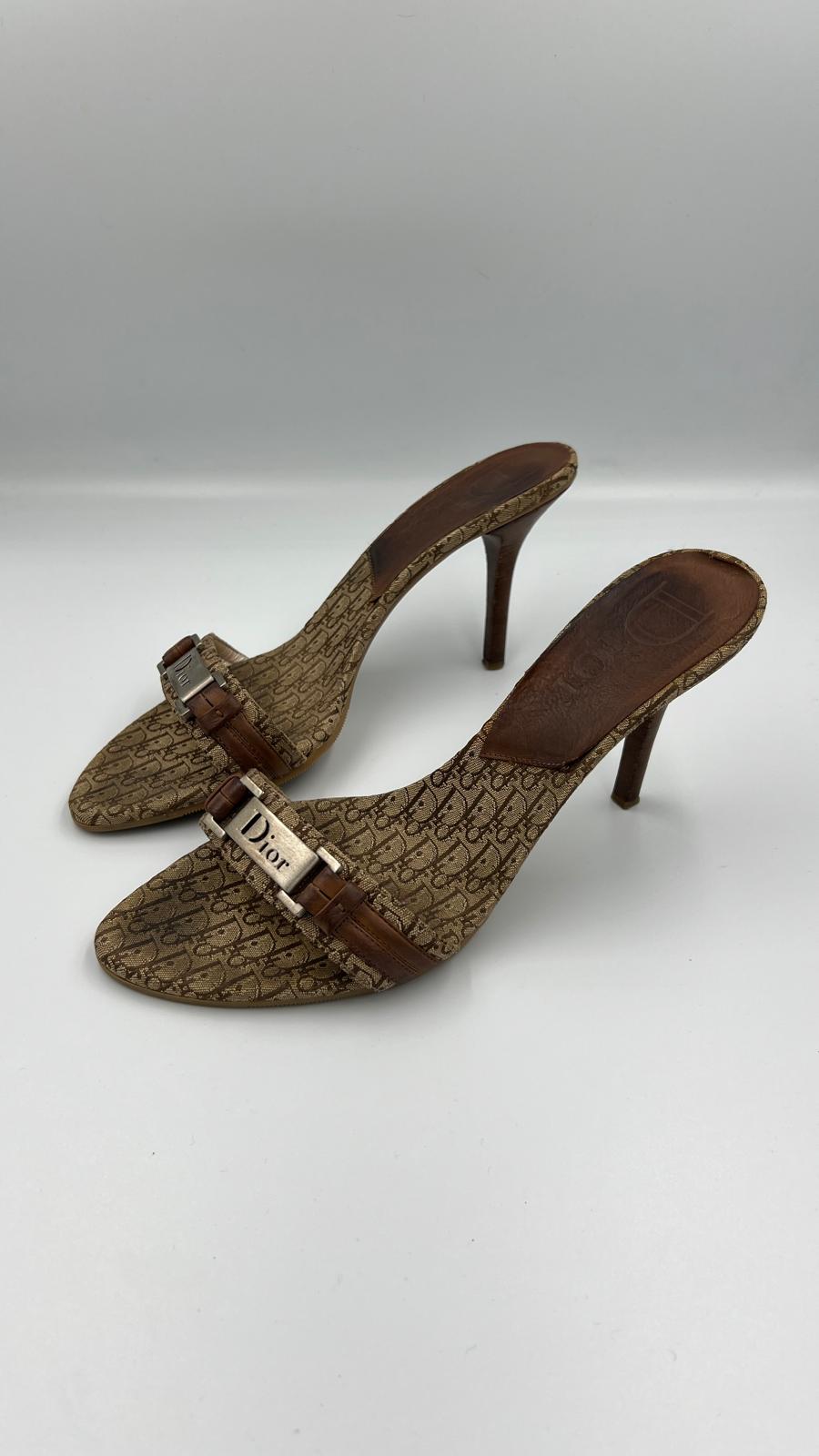 Dior Oblique Monogram Heeled Mules Size US 8.5