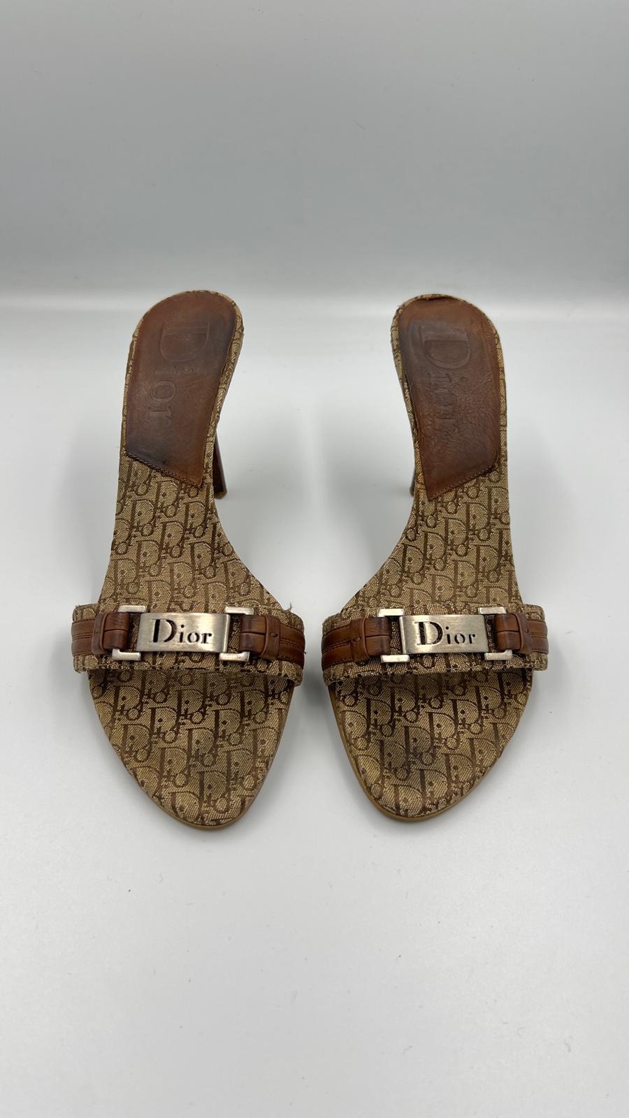 Dior Oblique Monogram Heeled Mules Size US 8.5