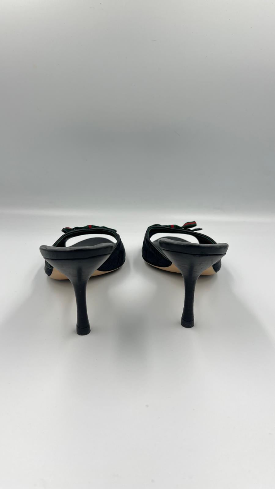 Vintage Gucci Web Bow Heeled Mules Size US 7
