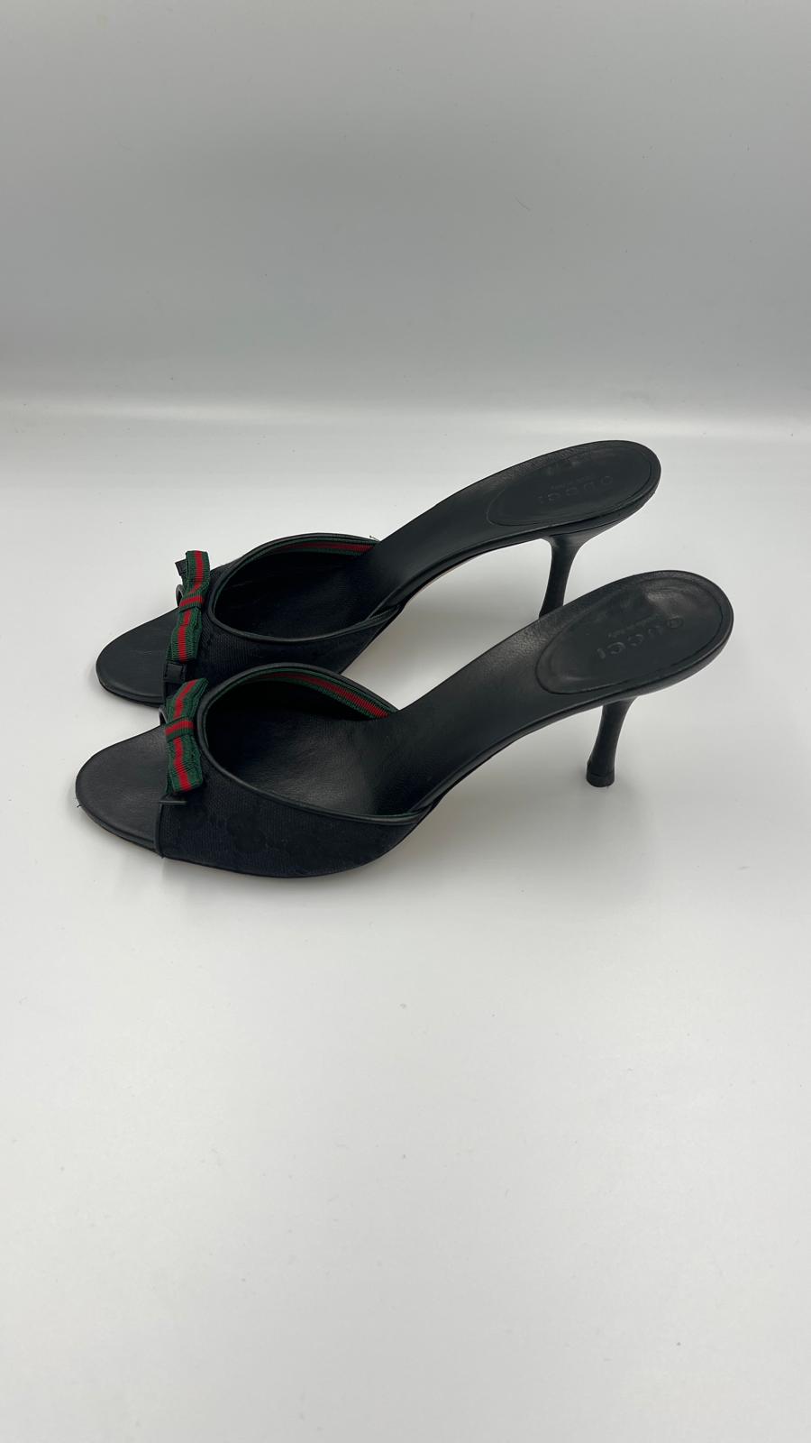 Vintage Gucci Web Bow Heeled Mules Size US 7